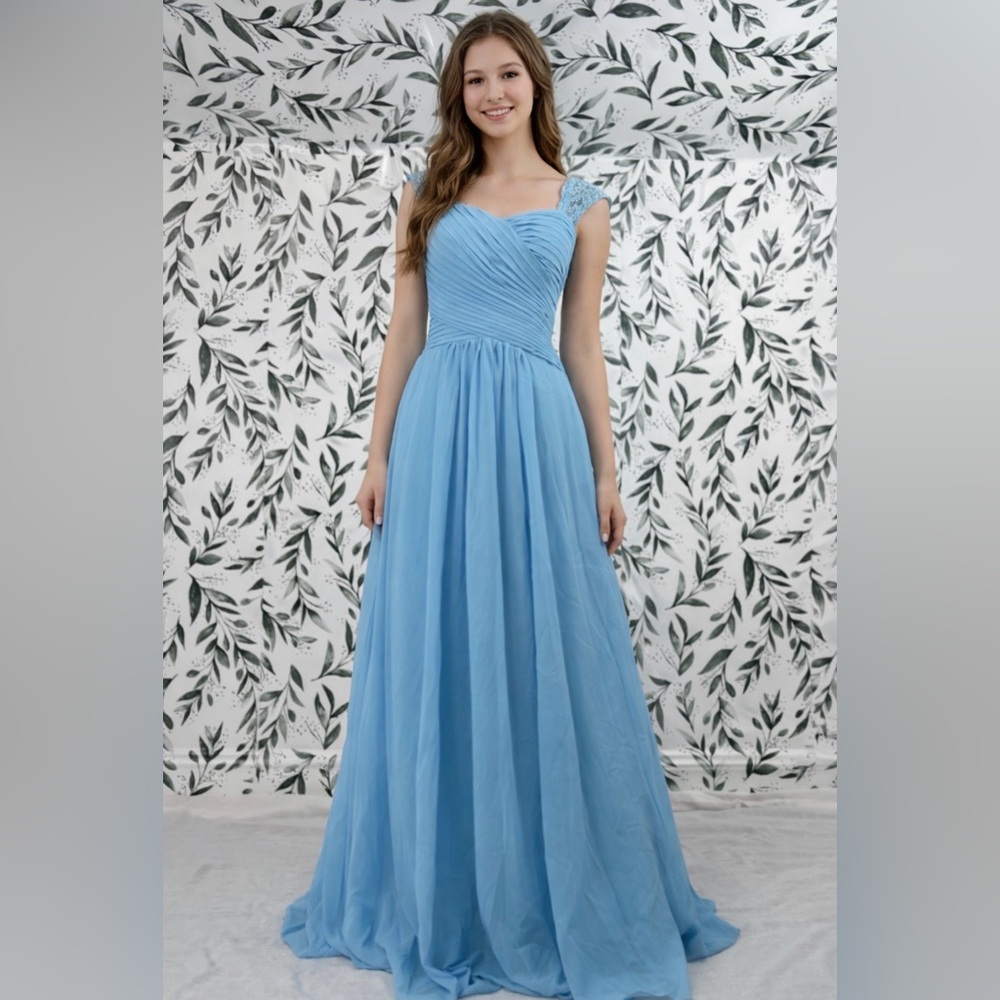 Floor-length Chiffon Bridesmaid Light Blue Sweetheart Neckline Dress Size L New